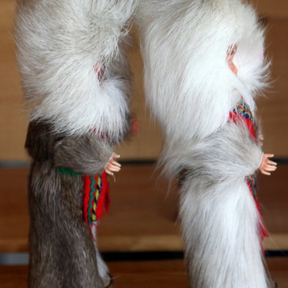 Vintage Celluloid Laplander Finnish Cultural Souvenir Dolls With Reindeer Fur - Picture 4 of 8
